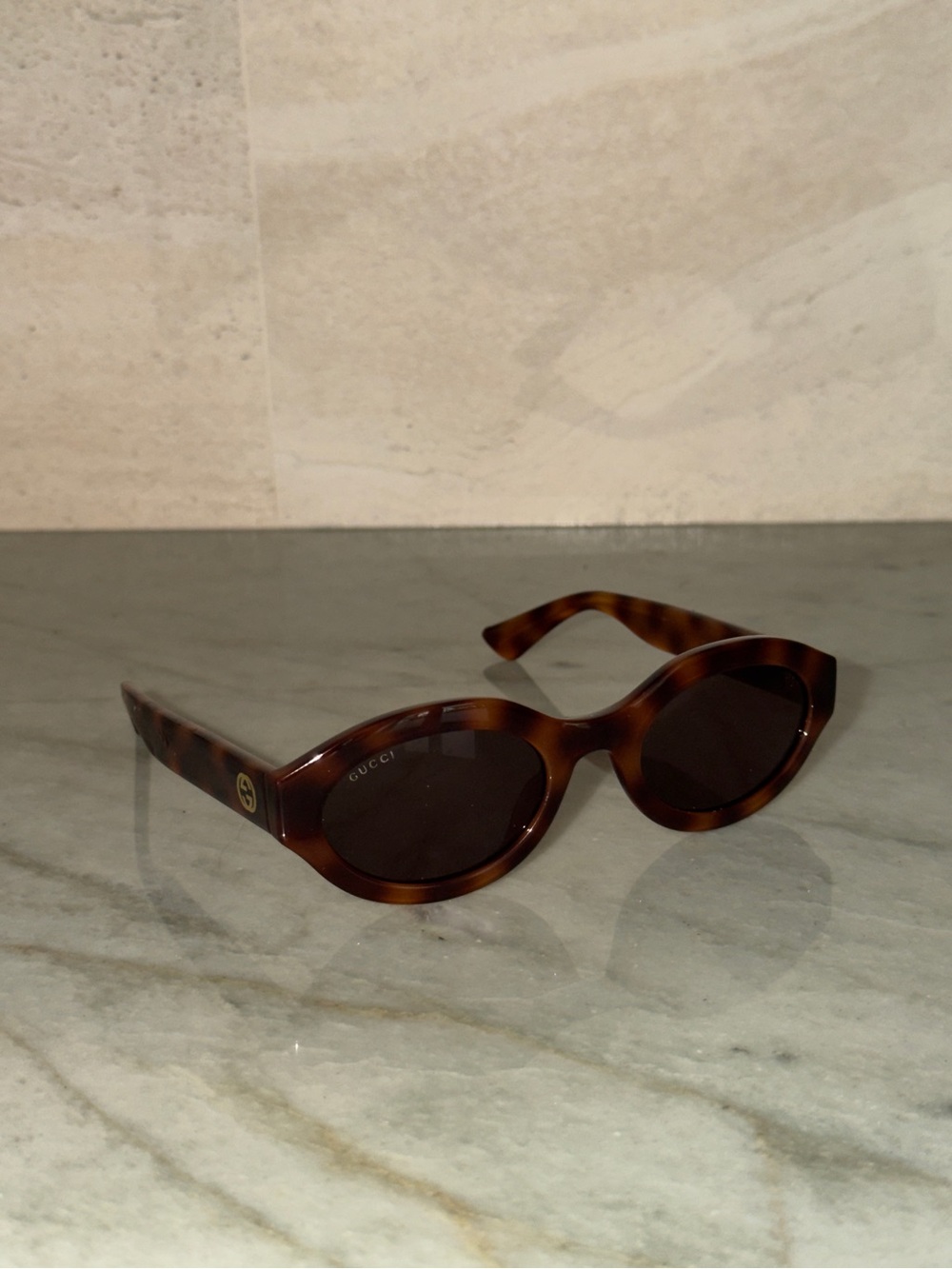 Gucci Tortoise Brown Oval Sunglasses with Dark Brown Lenses